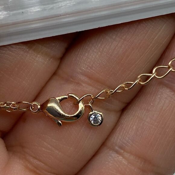 NWT 18k Gold over Brass Double Chained Ball/Opal Ankle Bracelet Cubic Zirconia - Picture 13 of 13